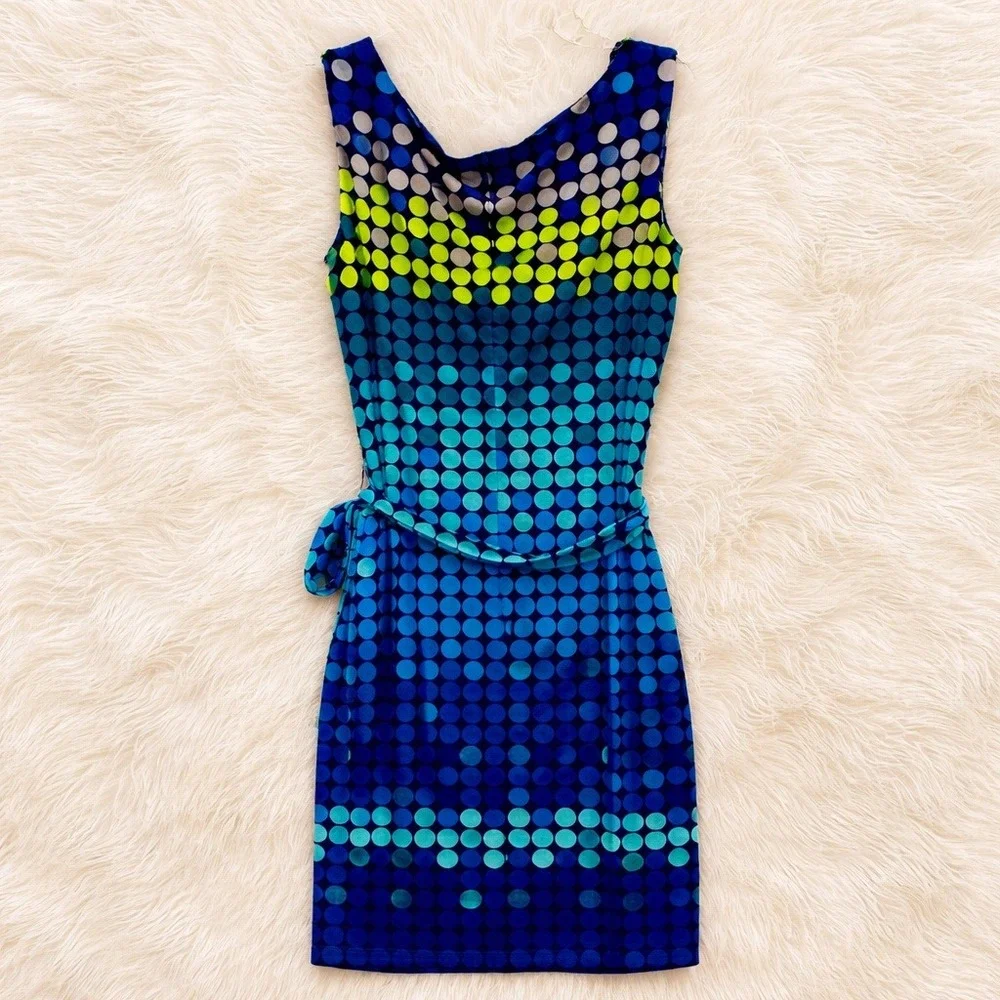 Muse Women‎ Sheath Dress 12 Blue Polka Dot Cocktail Party Mini Retro 90's Y2K